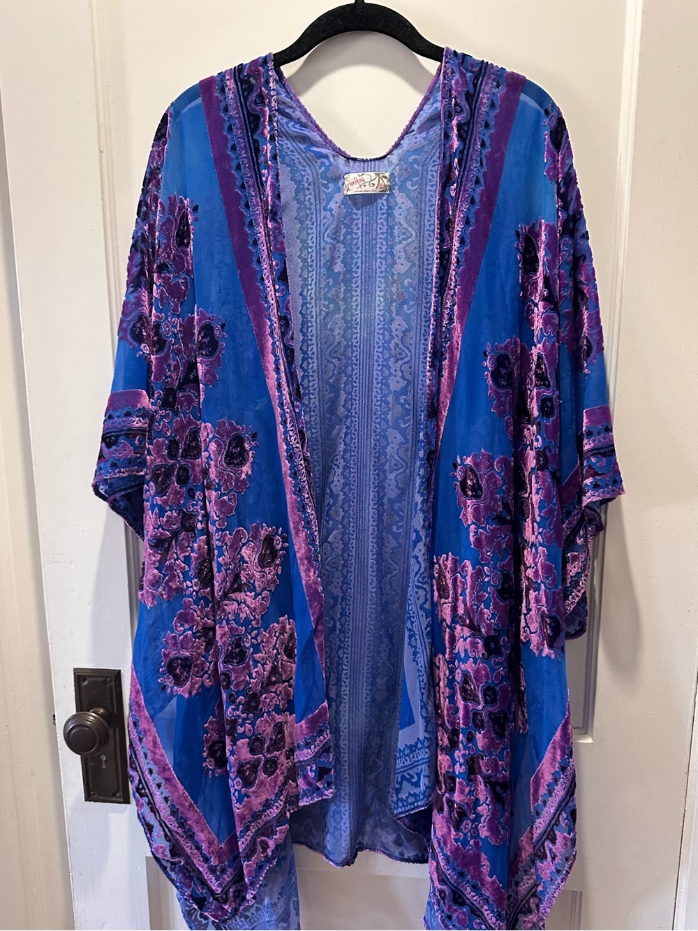 Free People Boho Velvet Burnout Kimono - Blue & Purple